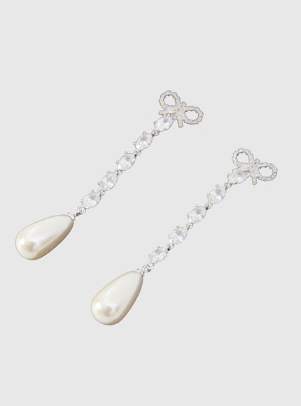 Self Portrait Bow Pearl Droplet Earrings