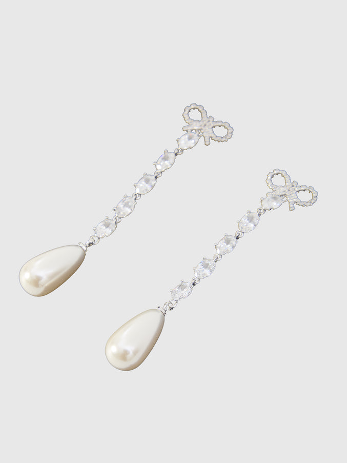 Self Portrait Bow Pearl Droplet Earrings