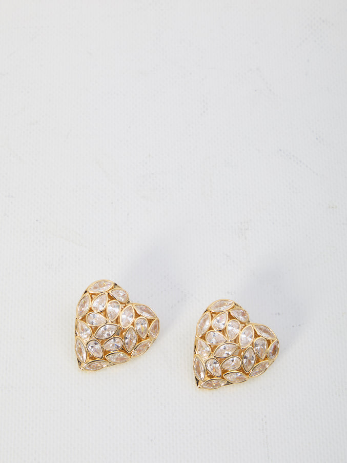 Self Portrait Embellished Heart Earrings QT Gold