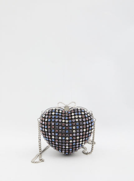 Self Portrait Multi Crystal Heart Clutch Bag QT Black