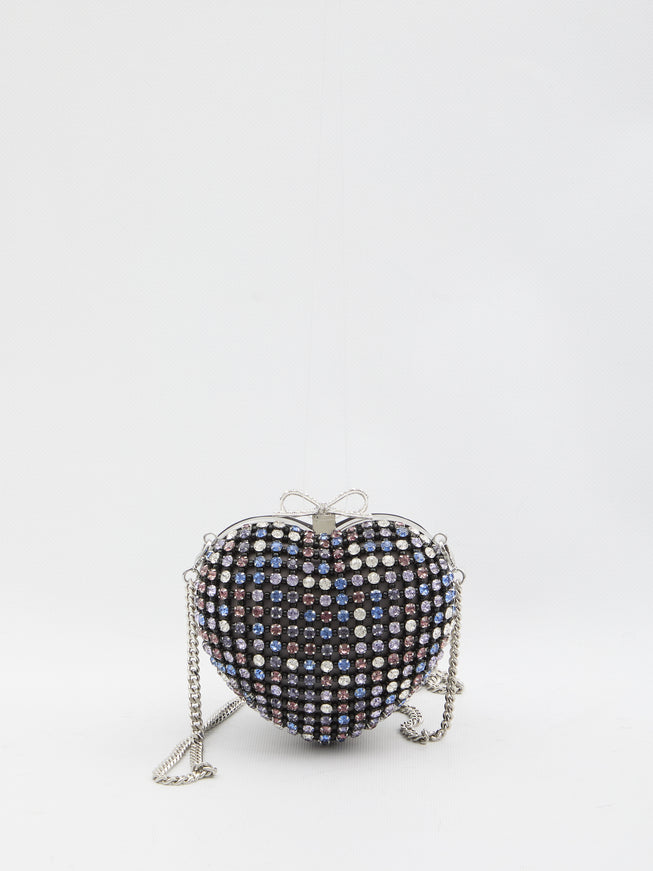 Self Portrait Multi Crystal Heart Clutch Bag QT Black