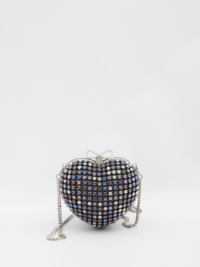 Self Portrait Multi Crystal Heart Clutch Bag QT Black