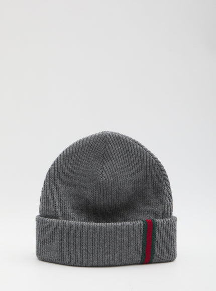 Gucci Wool Beanie With Web Detail Grey