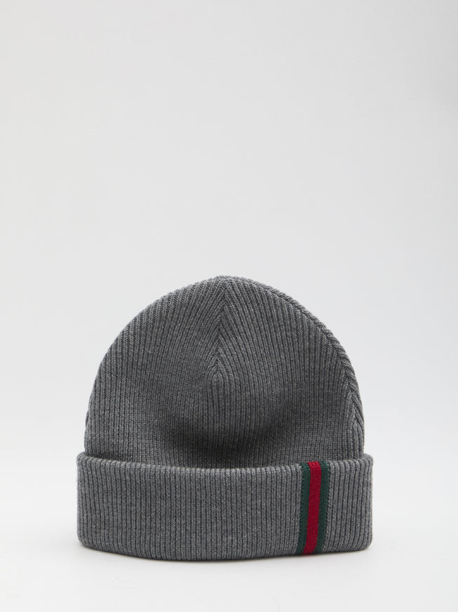 Gucci Wool Beanie With Web Detail Grey