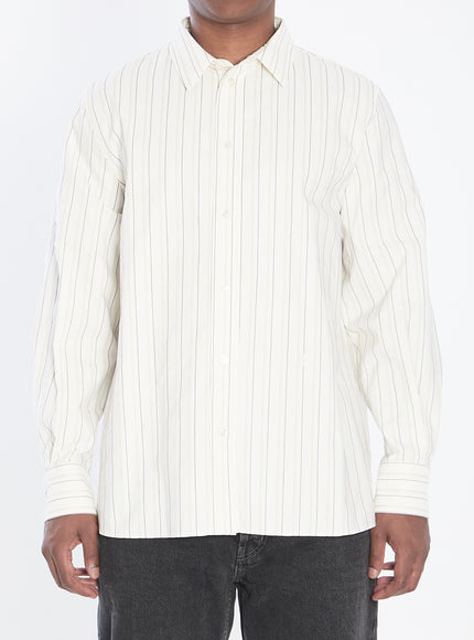 Saint Laurent Cassandre Shirt In Striped Cotton White