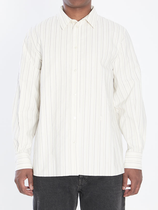 Saint Laurent Cassandre Shirt In Striped Cotton White