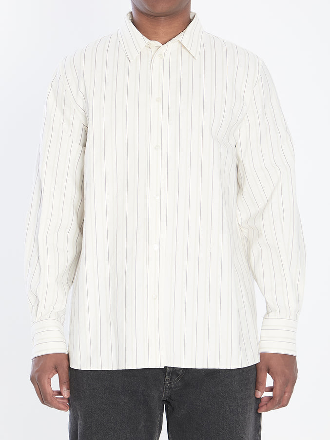 Saint Laurent Cassandre Shirt In Striped Cotton White