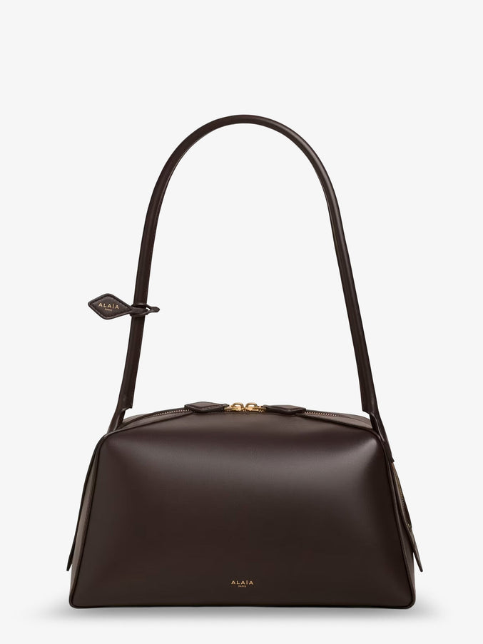 Alaia Bouledogue Leather Shoulder Bag Uni Brun Fume