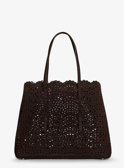 Alaia Mina 37 Leather With Vienne Motif Shoulder Bag Uni Brun Fume