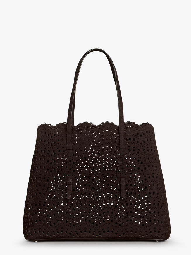 Alaia Mina 37 Leather With Vienne Motif Shoulder Bag Uni Brun Fume