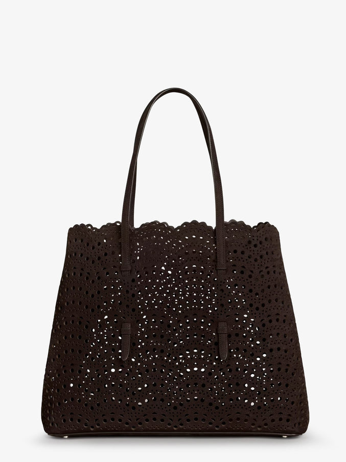 Alaia Mina 37 Leather With Vienne Motif Shoulder Bag Uni Brun Fume