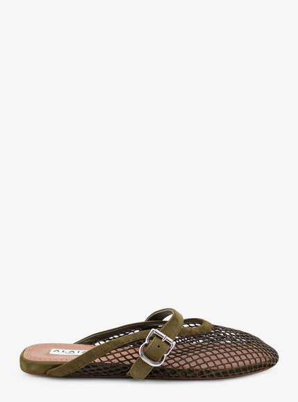 Alaia Fishnet Mesh And Leather Sandals Vert Camouflage