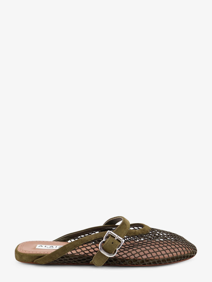 Alaia Fishnet Mesh And Leather Sandals Vert Camouflage