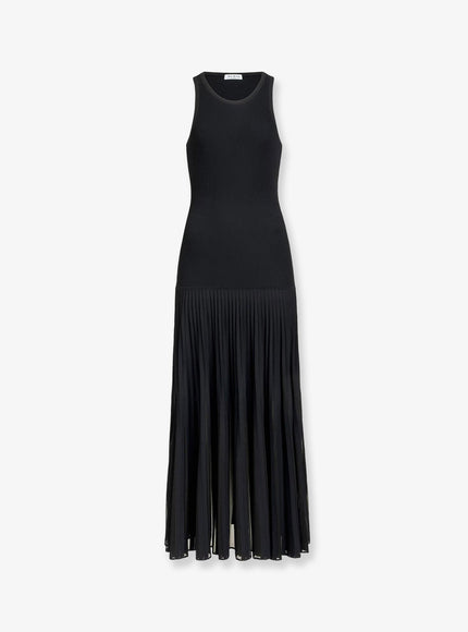 Alaia Long Pleated Viscose Blend Dress Noir Alaia