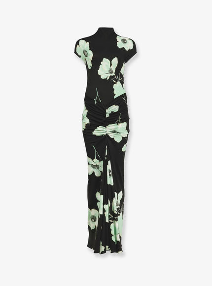 Alaia Viscose Dress With Sakura Print 38 Noir Aqua