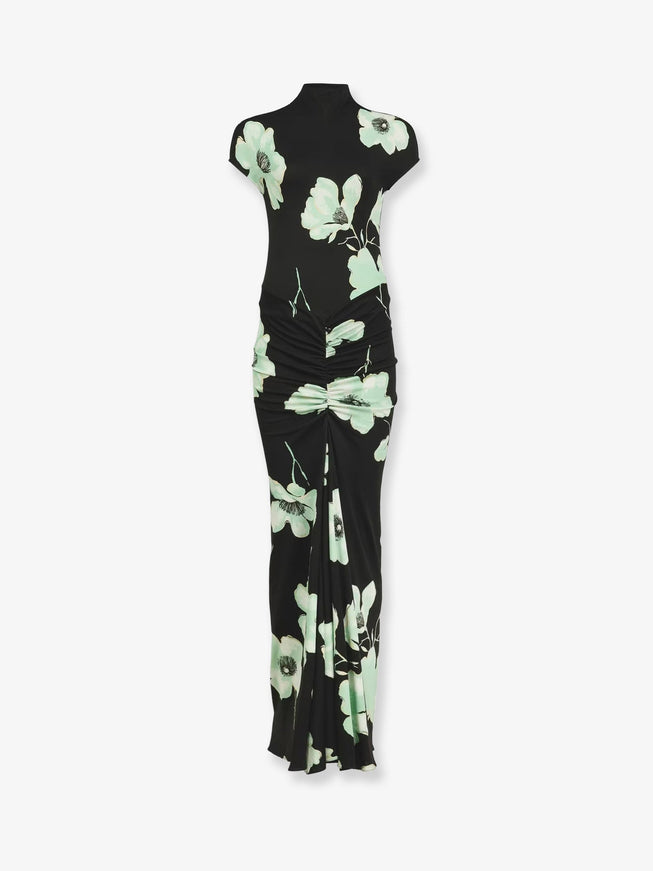 Alaia Viscose Dress With Sakura Print 38 Noir Aqua
