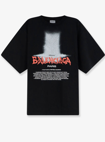 Balenciaga Cotton T-Shirt With Front Logo Print Black