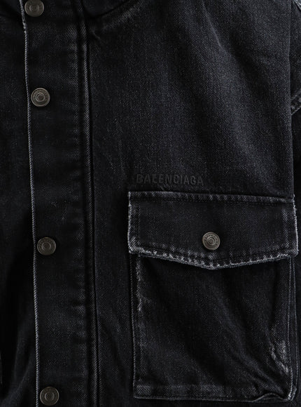 Balenciaga Hooded Denim Jacket with Embroidered Logo