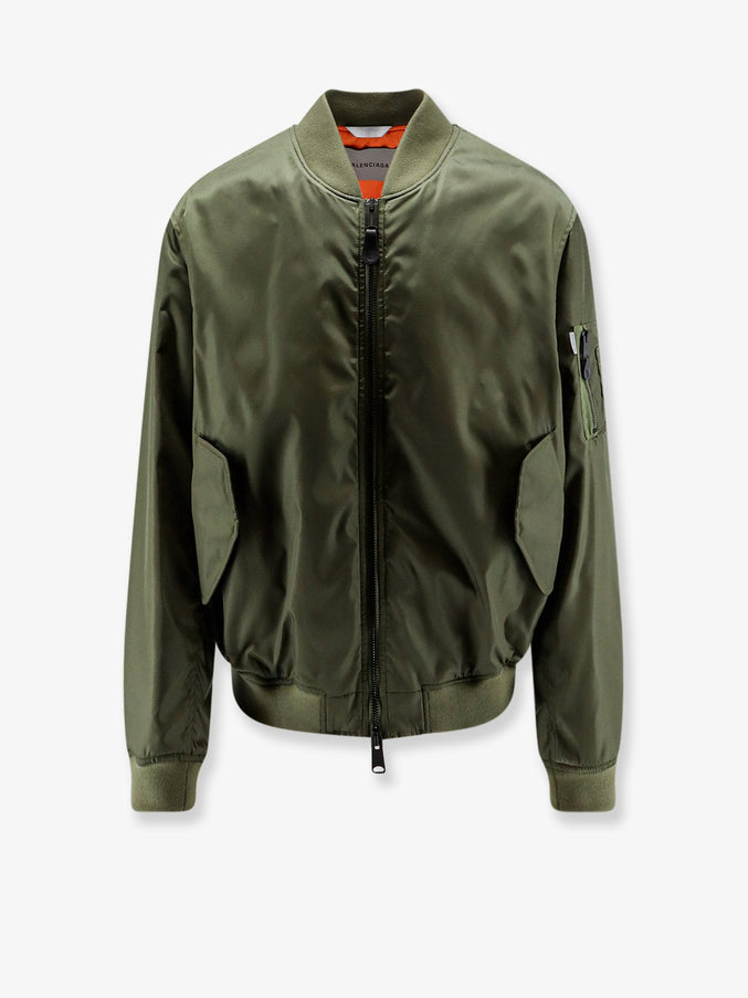 Balenciaga Nylon Bomber Jacket with Orange Lining Khaki