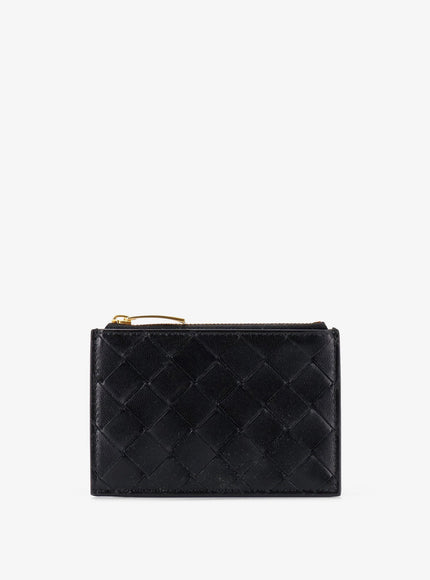 Leather Card Holder With Intrecciato Motif