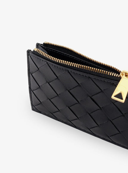 Leather Card Holder With Intrecciato Motif