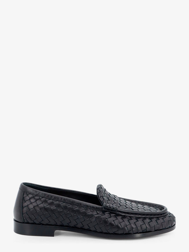 Bottega Veneta Silenzio Leather Loafers With Intrecciato Motif Black