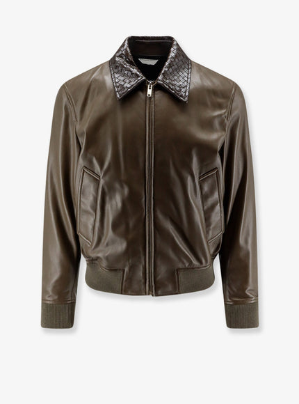 Bottega Veneta Intrecciato Leather Bomber Jacket Wader Green