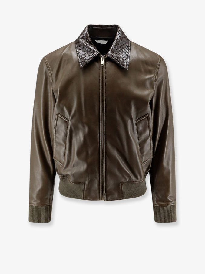 Bottega Veneta Intrecciato Leather Bomber Jacket Wader Green