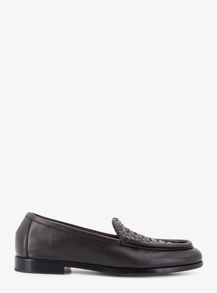 Bottega Veneta Silenzio Leather Loafers With Intrecciato Motif Espresso