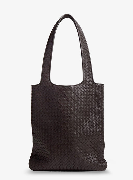 Bottega Veneta Veneto Leather Shoulder Bag With Intrecciato Motif Uni Espresso-Silver