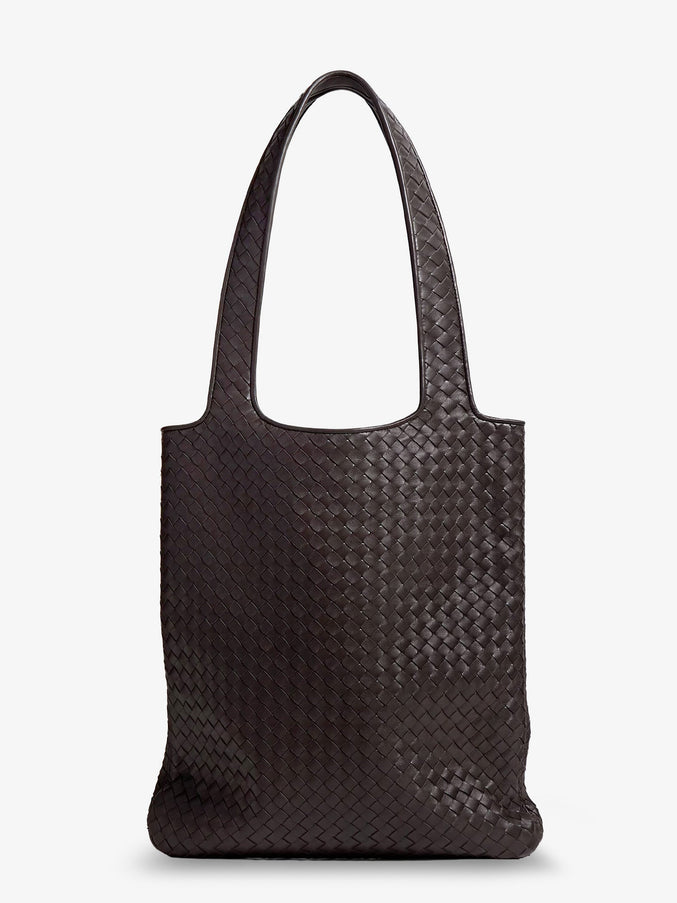 Bottega Veneta Veneto Leather Shoulder Bag With Intrecciato Motif Uni Espresso-Silver