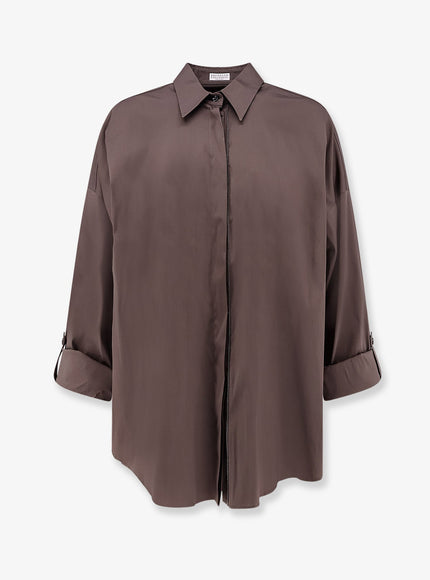 Brunello Cucinelli Cotton Blend Shirt With Shiny Trim Chocolate