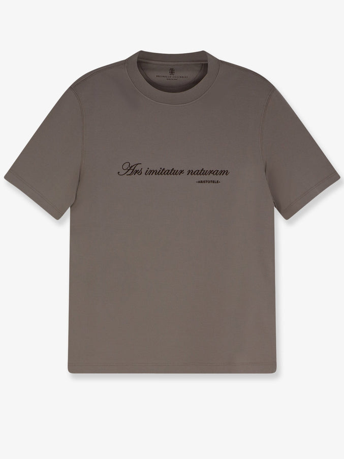 Brunello Cucinelli Cotton T-Shirt with Embroidered Quote Roccia