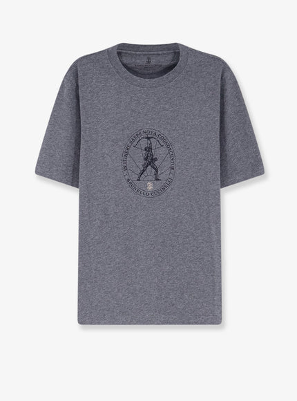 Brunello Cucinelli Cotton T-Shirt With Print On The Front Piombo