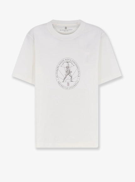 Brunello Cucinelli Cotton T-Shirt With Print On The Front Offwhite