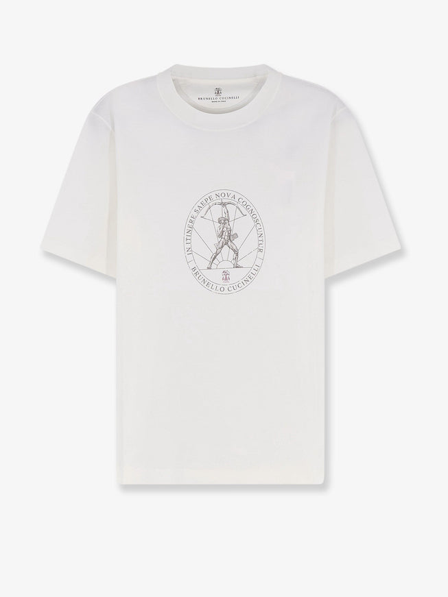 Brunello Cucinelli Cotton T-Shirt With Print On The Front Offwhite