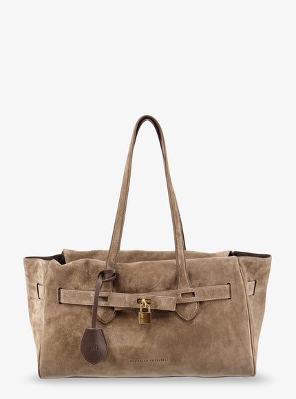 Brunello Cucinelli Suede Shoulder Bag With Logo Padlock Detail Uni Torba