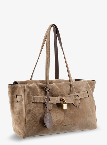 Brunello Cucinelli Suede Shoulder Bag With Logo Padlock Detail