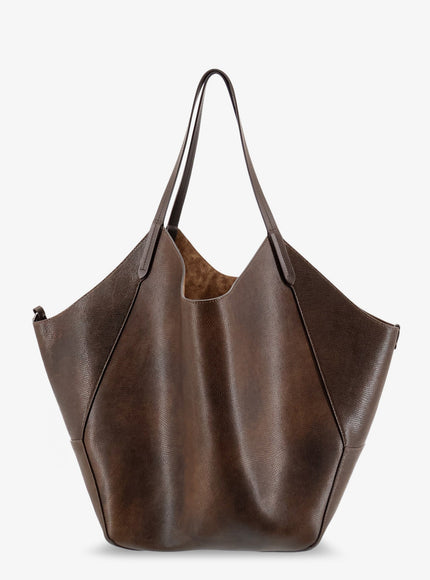Brunello Cucinelli Leather Shopping Bag With Side Monili Detail Uni Testa Moro
