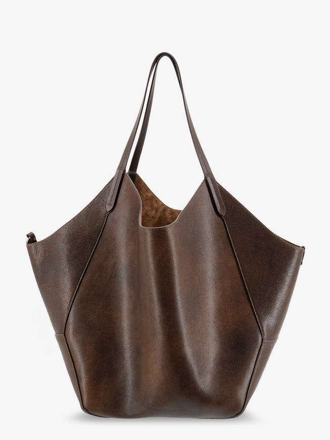 Brunello Cucinelli Leather Shopping Bag With Side Monili Detail Uni Testa Moro