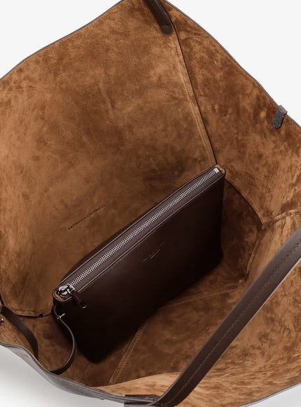 Brunello Cucinelli Leather Shopping Bag With Side Monili Detail