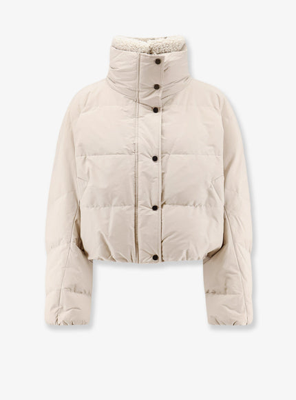 Brunello Cucinelli Down Jacket with Shearling Collar Sabbia