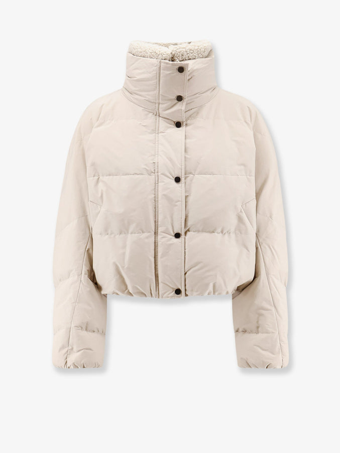 Brunello Cucinelli Down Jacket with Shearling Collar Sabbia