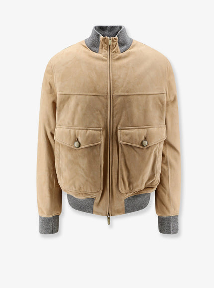 Brunello Cucinelli Padded Suede Bomber Jacket Sand