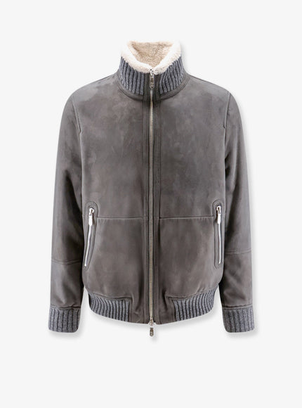 Brunello Cucinelli Shearling Bomber Jacket Acciaiopeloecru'