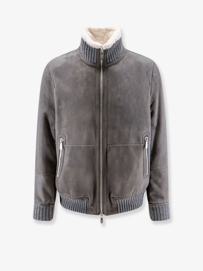 Brunello Cucinelli Shearling Bomber Jacket Acciaiopeloecru'