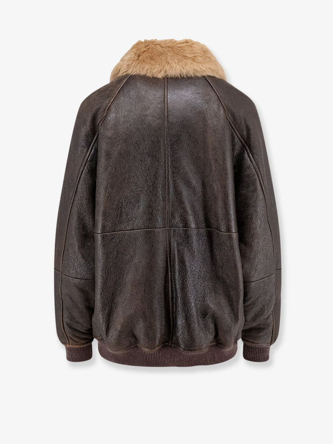 Brunello Cucinelli Vintage Leather Jacket with Shearling Collar in Nocciola
