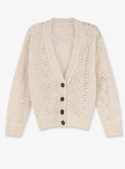 Brunello Cucinelli Mohair Blend Cardigan With Iconic Dazzling Motif Avorio
