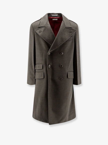 Brunello Cucinelli Double-Breasted Virgin Wool Overcoat Mud