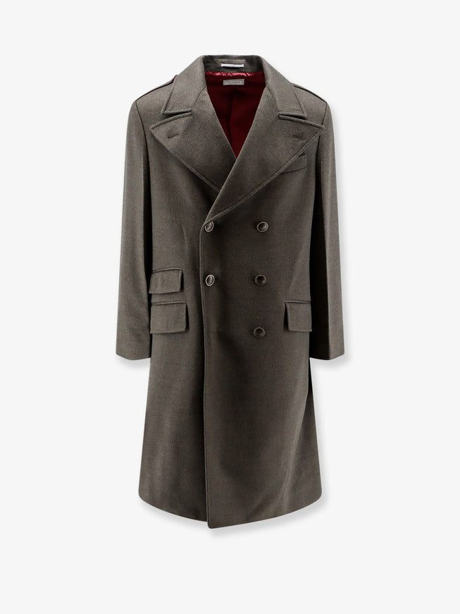 Brunello Cucinelli Double-Breasted Virgin Wool Overcoat Mud